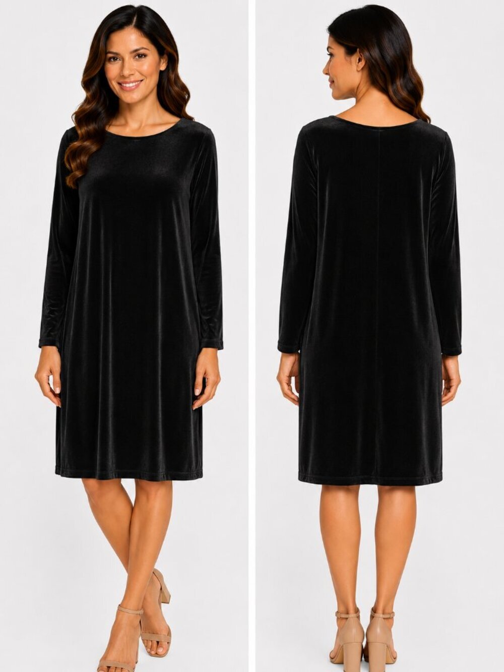 Gap Black Stretch Velour Shift Dress XL Long Sleeve Soft Goth Minimalist